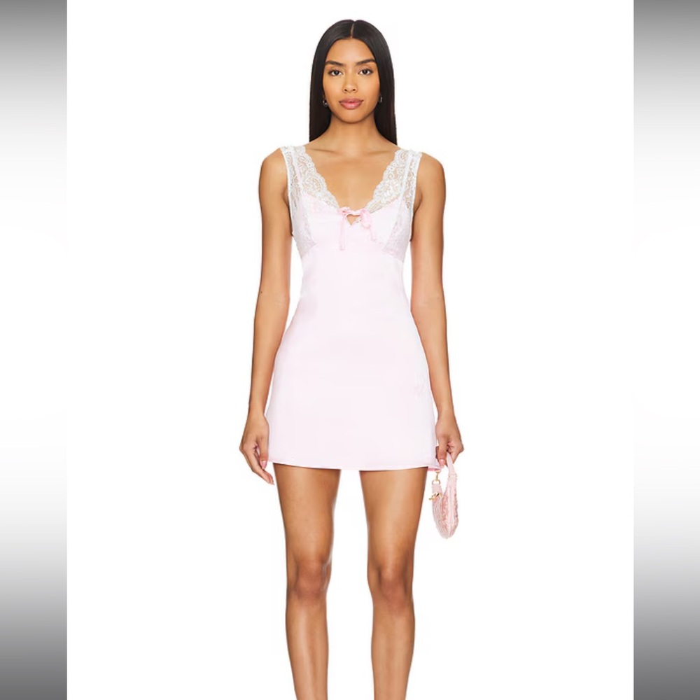 Revolve More to Come Pink Mini Lace Trim Dress
